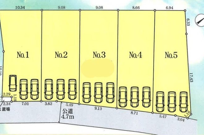 【中津】全5区画の開発分譲地 南道路に面する建築条件無し売地 No.2