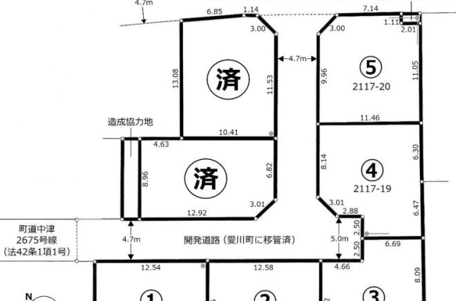 【中津】全7区画の開発分譲地！サーティーフォーのお家が建築できる建築条件無し売地 No.3