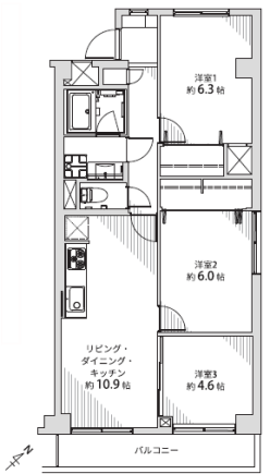 相模原駅　徒歩13分　リノベーション済3LDK　相模原中央ハイツ 606号室